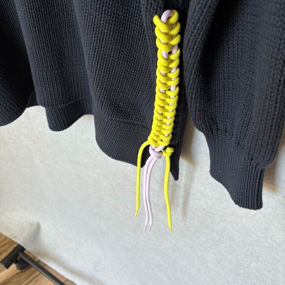 Tibi Navy Blue Heavy Knit Deep V-Neck Oversized Lace Up Accents M Contemporary - Picture 5 of 13